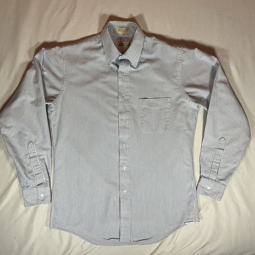 Vintage LL Bean Striped Made in USA Shirt Men 15-34 Blue White Button Down